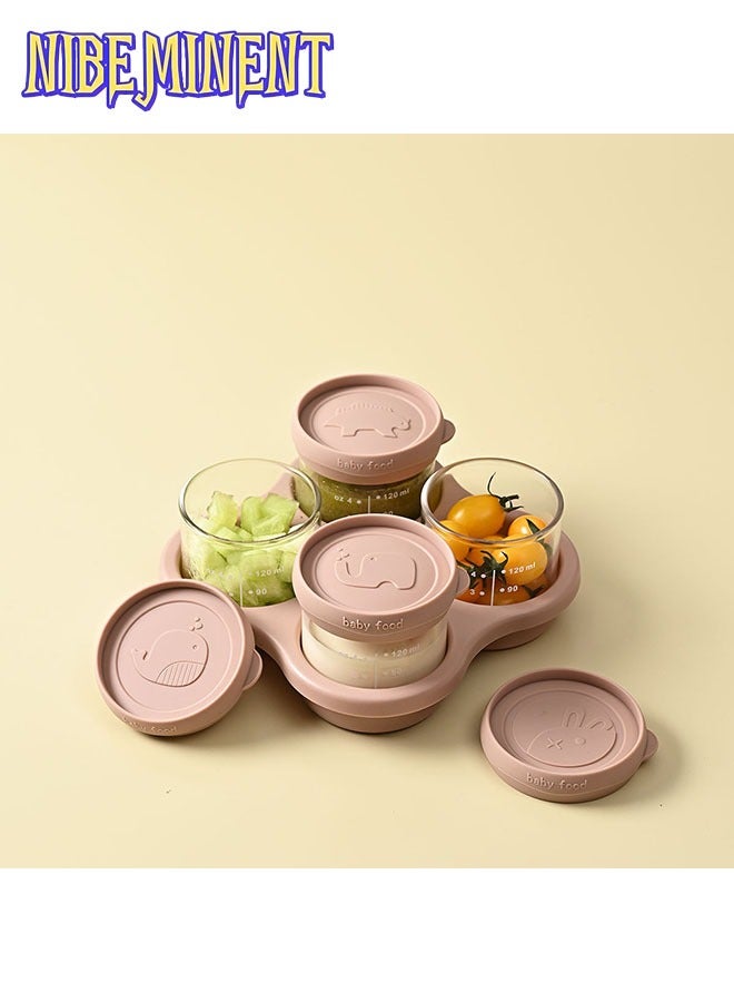 NIBEMINENT 4 Pack Glass Baby Food Storage Containers with Lids, Microwavable Baby Food Storage Containers, Baby Food Freezer Tray, Glass Baby Food Jars - Image 1
