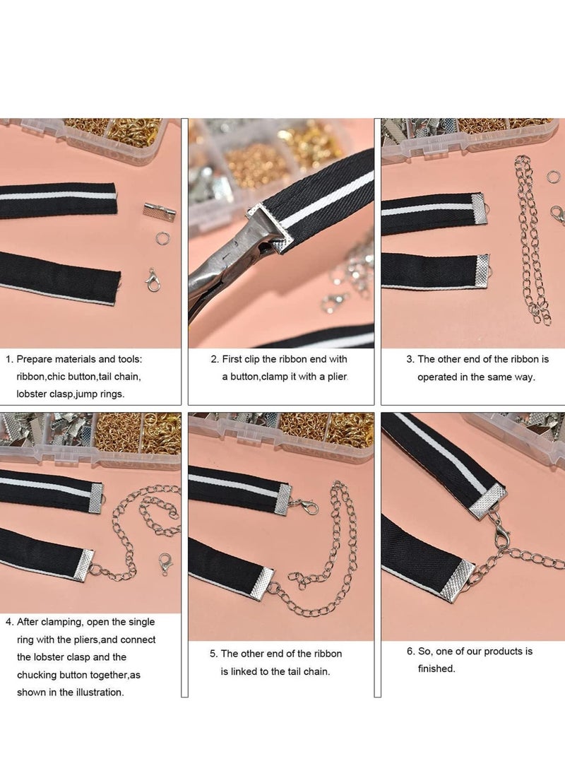 SYOSI Ribbon Bracelet Kit Jewelry Making End Crimps Lobster Clasps with Jump Rings and Chain Extenders for DIY Bookmark Pinch Choker Necklace - Image 5