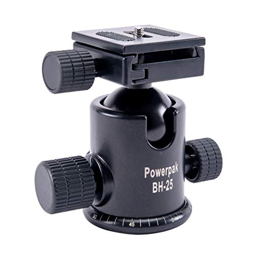 Powerpak BH-25 Ball Head | Payload 8K | with Quick Release Plate | for Tripod, Monopod, Slider | DSLR/SLR Camera, Video Camera | 360 Degree Fluid Rotation Tripod Ball Head (Black) - Image 1