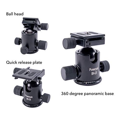 Powerpak BH-25 Ball Head | Payload 8K | with Quick Release Plate | for Tripod, Monopod, Slider | DSLR/SLR Camera, Video Camera | 360 Degree Fluid Rotation Tripod Ball Head (Black) - Image 3