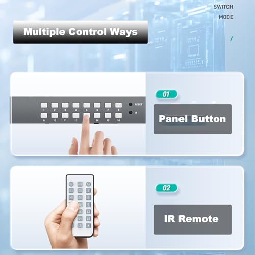 MT-VIKI 16 Port KVM Switch HDMI 4K@60Hz RGB 4:4:4, USB HDMI KVM Switch for 16 Computers Share 1 Monitor and 4 USB Devices, KVM Switches with Audio, IR Remote + Cables - Image 3
