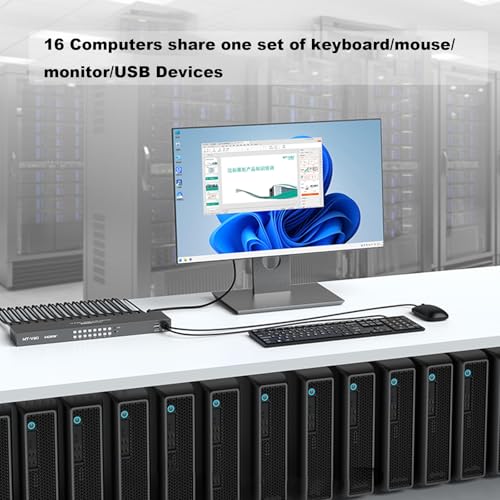 MT-VIKI 16 Port KVM Switch HDMI 4K@60Hz RGB 4:4:4, USB HDMI KVM Switch for 16 Computers Share 1 Monitor and 4 USB Devices, KVM Switches with Audio, IR Remote + Cables - Image 2