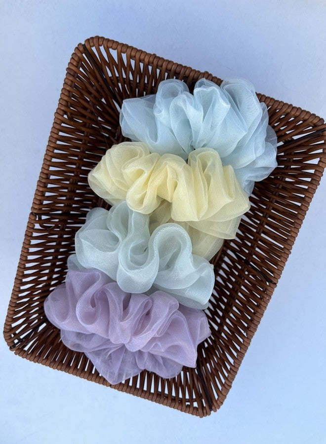 HAPPY SCRUNCHIES 4-Pack Organza Scrunchies for Women & Girls | Soft Pastel Combo (Lavender, Mint Green, Baby Blue, Lemon Yellow) | Premium Handmade Hair Ties - Image 2