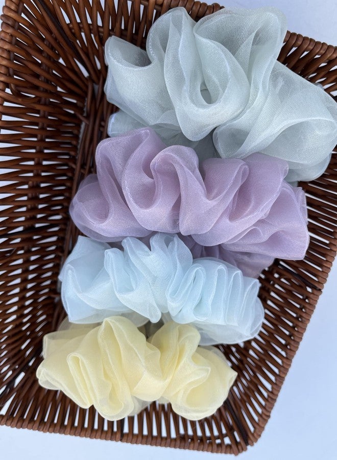 HAPPY SCRUNCHIES 4-Pack Organza Scrunchies for Women & Girls | Soft Pastel Combo (Lavender, Mint Green, Baby Blue, Lemon Yellow) | Premium Handmade Hair Ties - Image 5