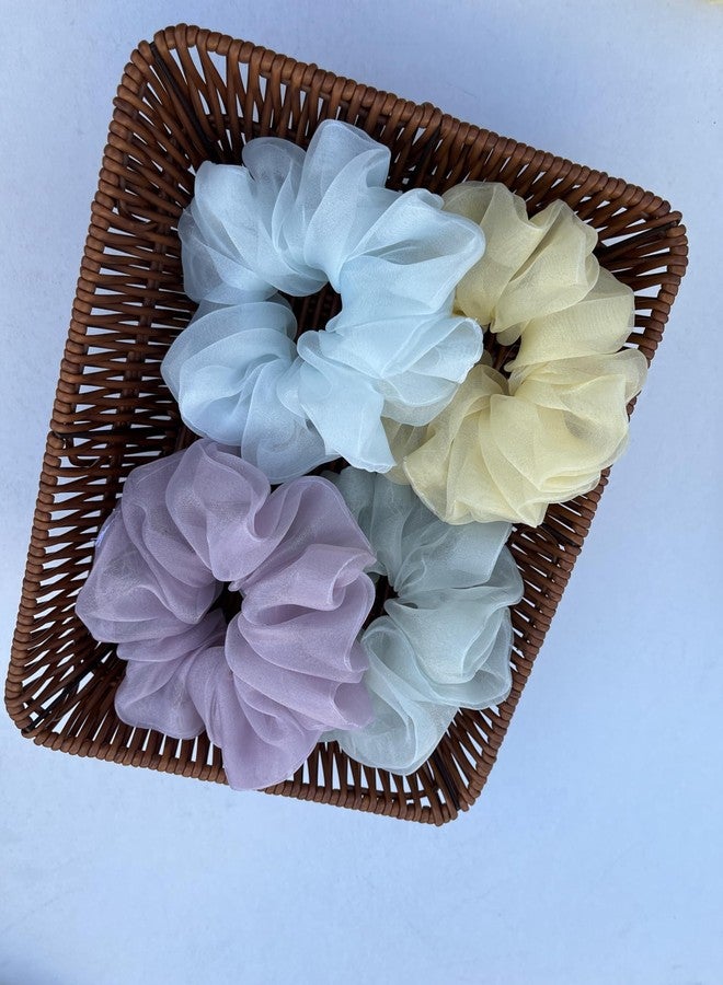 HAPPY SCRUNCHIES 4-Pack Organza Scrunchies for Women & Girls | Soft Pastel Combo (Lavender, Mint Green, Baby Blue, Lemon Yellow) | Premium Handmade Hair Ties - Image 4