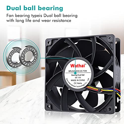 Wathai 12038 120mm x 38mm PWM Computer PC Case Fan 12V 4pin 5300rpm 230 CFM High Airflow Duall Ball CFM FG DC Brushless Cooling Fan - Image 5