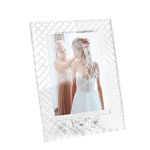kitCom 5x7Inch Crystal Wedding Frame of Keepsake Photo Frames Crystal Picture Frames with Embossed Design Tabletop Display Decor FrameFit 5x7 Max Photos Clear with Gift Box