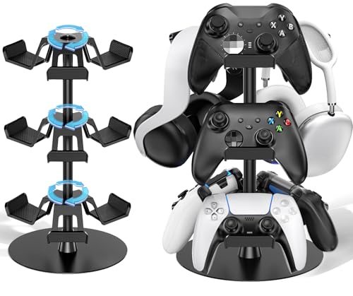 Kosker Headset Stand 3 Tiers for Desk, Rotatable Gaming Controller Stand for PS5/PS4/Xbox/Switch2/PS Portal/Phone, Universal PC Gamer Gift Accessory Controller/Headphone Holder for 9 Packs Controller - Image 1