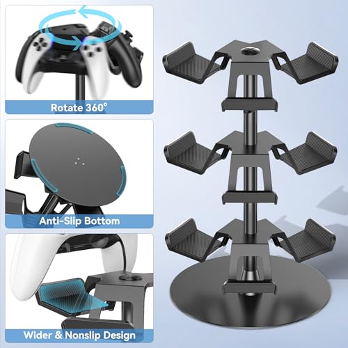 Kosker Headset Stand 3 Tiers for Desk, Rotatable Gaming Controller Stand for PS5/PS4/Xbox/Switch2/PS Portal/Phone, Universal PC Gamer Gift Accessory Controller/Headphone Holder for 9 Packs Controller - Image 3