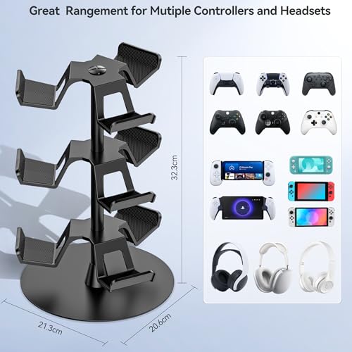 Kosker Headset Stand 3 Tiers for Desk, Rotatable Gaming Controller Stand for PS5/PS4/Xbox/Switch2/PS Portal/Phone, Universal PC Gamer Gift Accessory Controller/Headphone Holder for 9 Packs Controller - Image 4