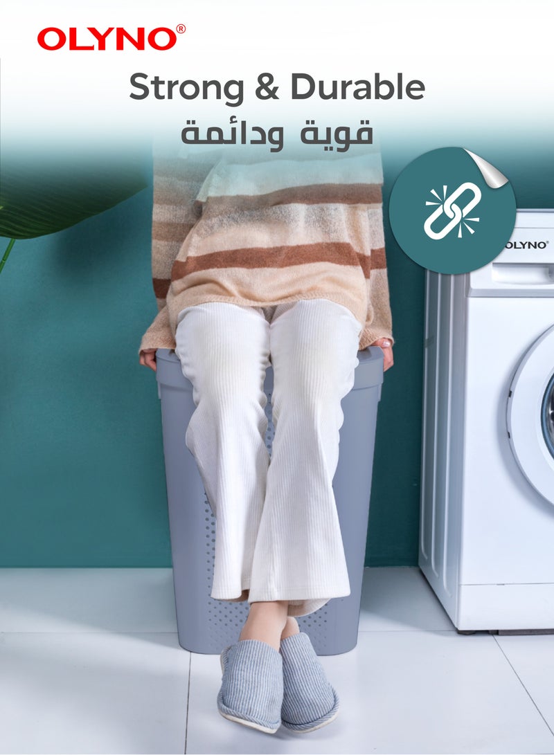 أولينو سلة غسيل رمادية 60 لتر من هارموني مع غطاء | سلة غسيل متينة وخفيفة الوزن ومقاومة للكسر | صندوق كبير متعدد الأغراض بتصميم شق لسهولة التخزين - Image 4