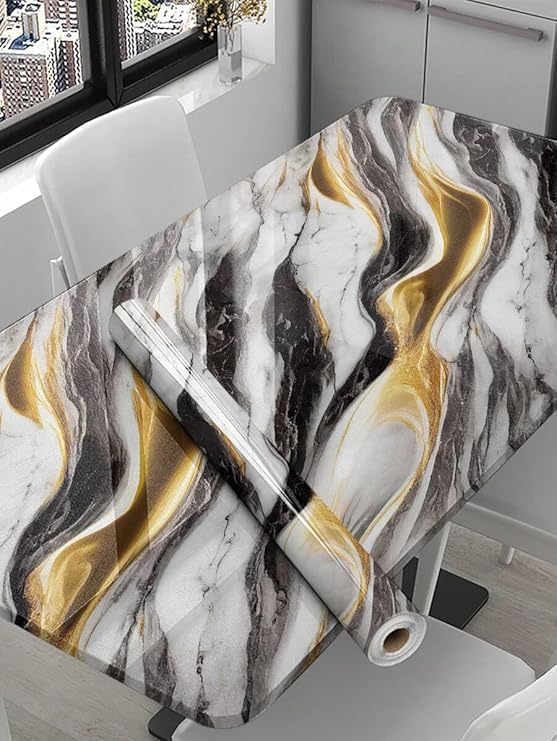wall love Marble OilProof & Waterproof self-Adhesive Sheet Stickers Big Countertop Cabinet Furniture puja Room Kitchen,Home Sticker Wallpaper 60 x 200cm (New Black Gold Wallpaper) - Image 3