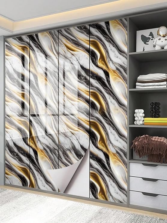 wall love Marble OilProof & Waterproof self-Adhesive Sheet Stickers Big Countertop Cabinet Furniture puja Room Kitchen,Home Sticker Wallpaper 60 x 200cm (New Black Gold Wallpaper) - Image 5