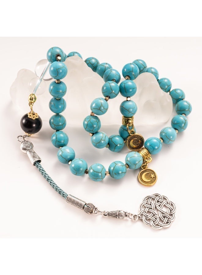 TranquilBeads Natural Turquoise Tasbih Prayer Beads 33 Beads 8mm Premium Stone Misbaha with Tassel Islamic Gift for Men Women Ramadan Eid Birthday Luxury Collectible - Image 3