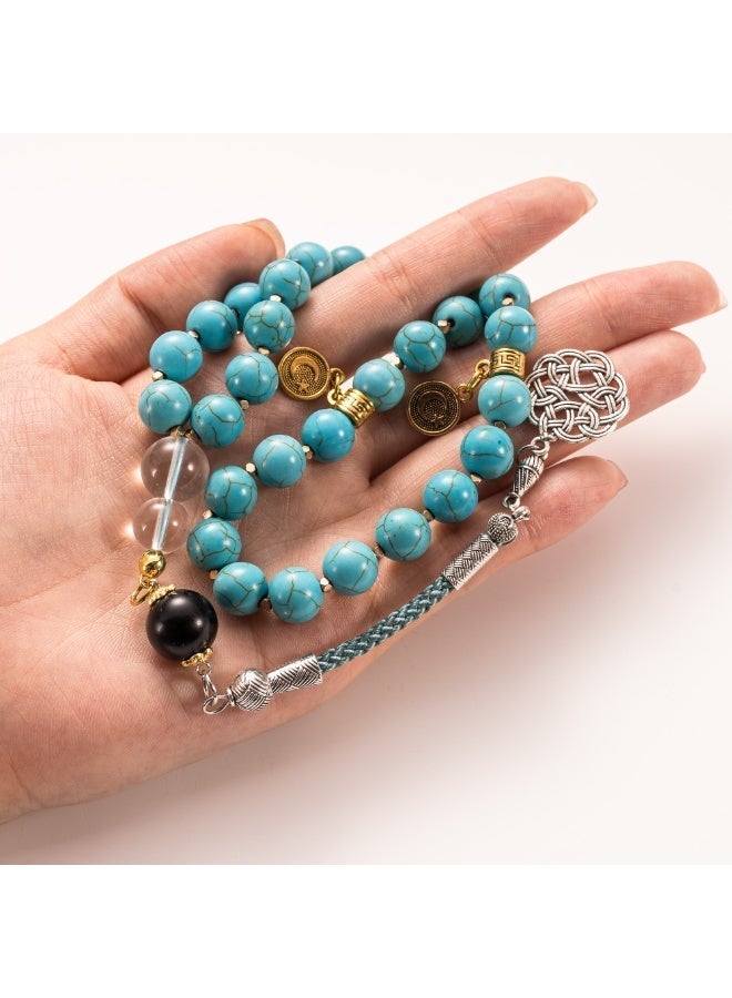 TranquilBeads Natural Turquoise Tasbih Prayer Beads 33 Beads 8mm Premium Stone Misbaha with Tassel Islamic Gift for Men Women Ramadan Eid Birthday Luxury Collectible - Image 2