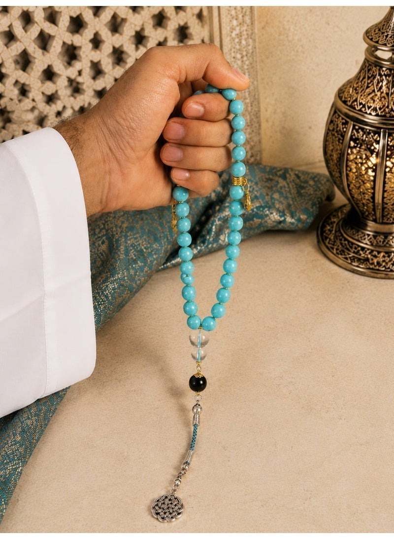 خرز الهدوء مسبحة فيروز طبيعي 33 خرزة 8 مم من الحجر الفاخر مع شرابة هدية إسلامية للرجال والنساء رمضان عيد ميلاد قطعة فاخرة قابلة للاقتناء - Image 5