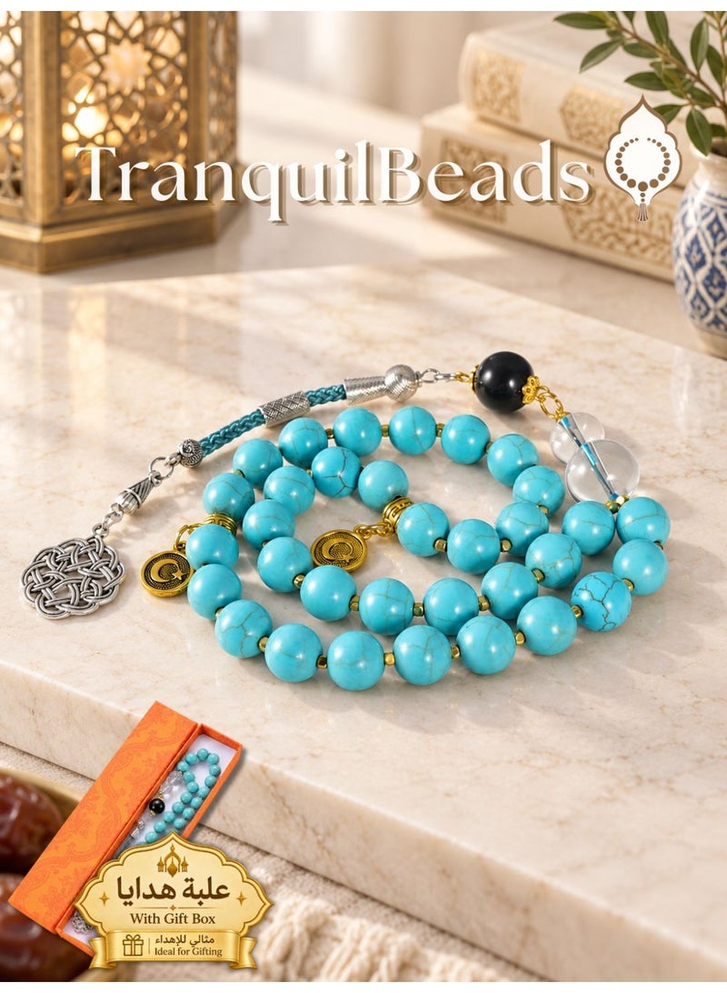 TranquilBeads Natural Turquoise Tasbih Prayer Beads 33 Beads 8mm Premium Stone Misbaha with Tassel Islamic Gift for Men Women Ramadan Eid Birthday Luxury Collectible - Image 1