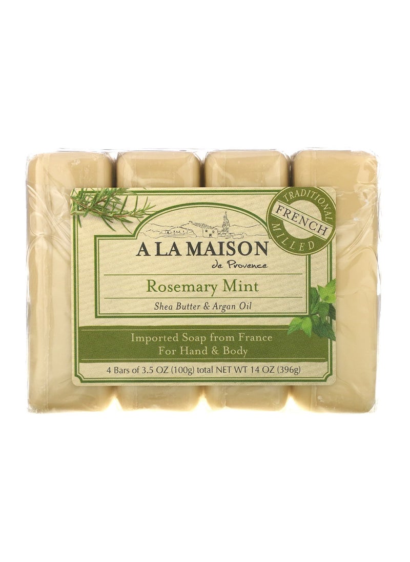 A La Maison De Provence Hand & Body Bar Soap Rosemary Mint 4 Bars 3.5 oz 100 g Each 