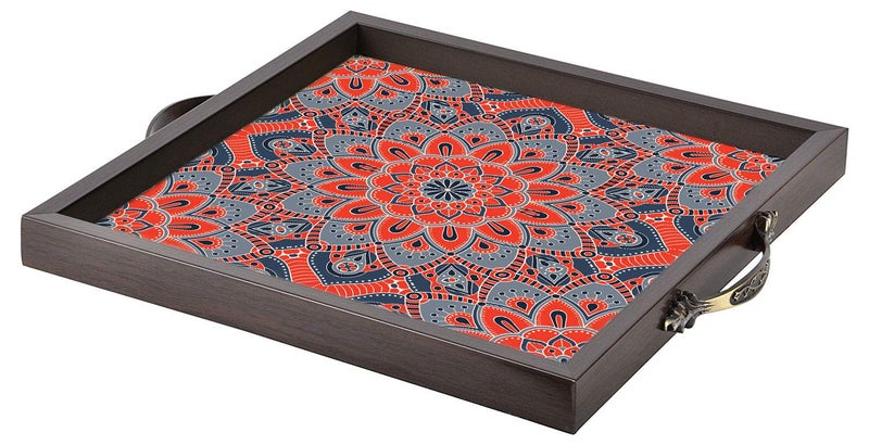 TECHBITE Wooden Serving Tray,1 Piece, 36 cm x 36 x cm x 4 cm(Brown Colour) - Image 2