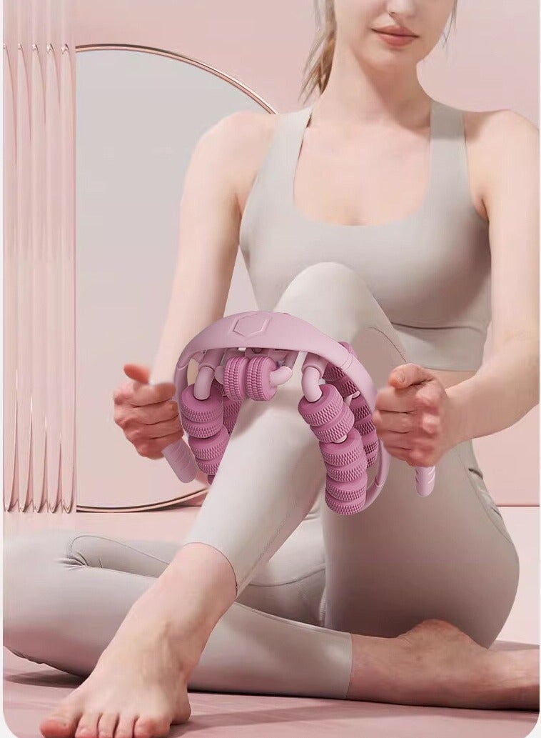 JoyousSto Waist and Leg slimming roller, Foam Roller - Fat Mass Massager,a Muscle Massage Tool for Thighs, Calves and arms ,fitness Relax Roller 360 °28 Wheels Yoga Massage, Soothes Calf Muscles, Souvenir for Women and Mothers(Pink) - Image 1