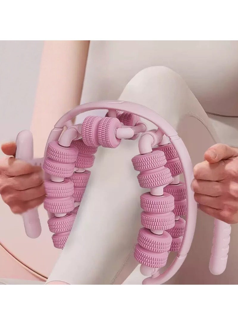 JoyousSto Waist and Leg slimming roller, Foam Roller - Fat Mass Massager,a Muscle Massage Tool for Thighs, Calves and arms ,fitness Relax Roller 360 °28 Wheels Yoga Massage, Soothes Calf Muscles, Souvenir for Women and Mothers(Pink) - Image 2