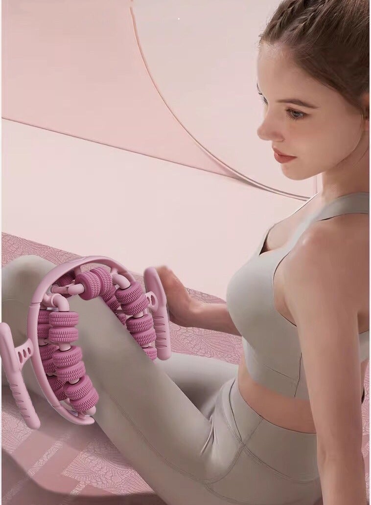 JoyousSto Waist and Leg slimming roller, Foam Roller - Fat Mass Massager,a Muscle Massage Tool for Thighs, Calves and arms ,fitness Relax Roller 360 °28 Wheels Yoga Massage, Soothes Calf Muscles, Souvenir for Women and Mothers(Pink) - Image 3