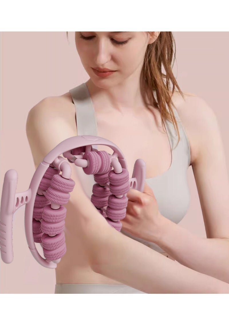 JoyousSto Waist and Leg slimming roller, Foam Roller - Fat Mass Massager,a Muscle Massage Tool for Thighs, Calves and arms ,fitness Relax Roller 360 °28 Wheels Yoga Massage, Soothes Calf Muscles, Souvenir for Women and Mothers(Pink) - Image 4