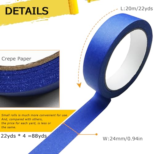 SmaringRobot 4 Rolls Premium Painters Tape, Blue Tape, Masking Tape, Paint Tape for Multi-Purpose, Painting, Painter's, DIY Crafts Arts (88yd =0.94IN*22yd*4) Decoration Labeling No Residue, Easy Removal - Image 2