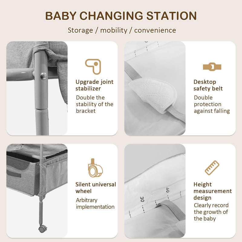 SMLXLXX Baby Changing Table,Versatile Folding Changing Table,Waterproof/Foldable/Height Adjustable/Movable/with Silent Wheels/2 Drawers Diaper Changing Station,Mobile Nursery Organizer for Newborn Essentials - Image 4