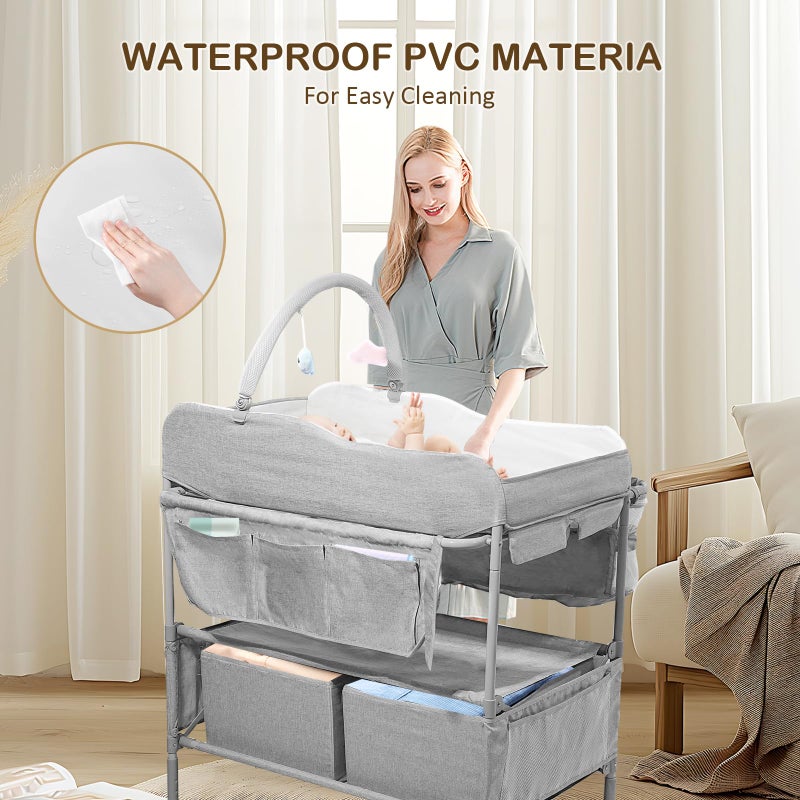 SMLXLXX Baby Changing Table,Versatile Folding Changing Table,Waterproof/Foldable/Height Adjustable/Movable/with Silent Wheels/2 Drawers Diaper Changing Station,Mobile Nursery Organizer for Newborn Essentials - Image 2