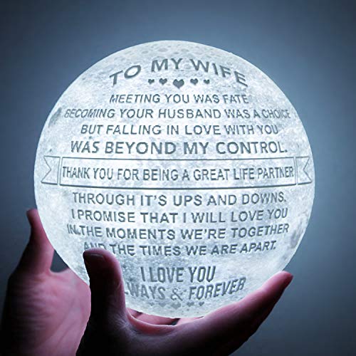 K KENON Engraved 3D Moon Lamp Anniversary Valentine‘s Gift for Wife, to My Wife Birthday Gifts from Husband, Personalized 5.9 Inch 3D Printing Moon Light Gift for Wife Mother's Day Christmas Gift - Image 1