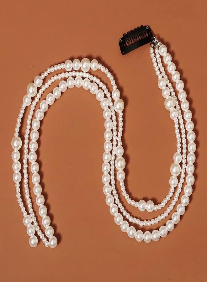 BELICIA 3PCS Premium Elegant Pearl Braided Hair Chain Clips Hairpins for Women Girls Braided Pearl Hair Tassel Hair Clips Accessories Party Daily Headwear - Image 2
