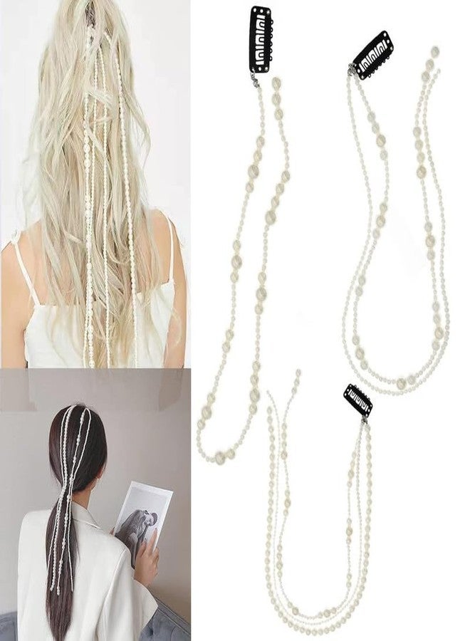 BELICIA 3PCS Premium Elegant Pearl Braided Hair Chain Clips Hairpins for Women Girls Braided Pearl Hair Tassel Hair Clips Accessories Party Daily Headwear - Image 1