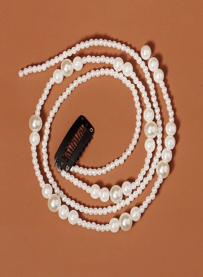 BELICIA 3PCS Premium Elegant Pearl Braided Hair Chain Clips Hairpins for Women Girls Braided Pearl Hair Tassel Hair Clips Accessories Party Daily Headwear - Image 4