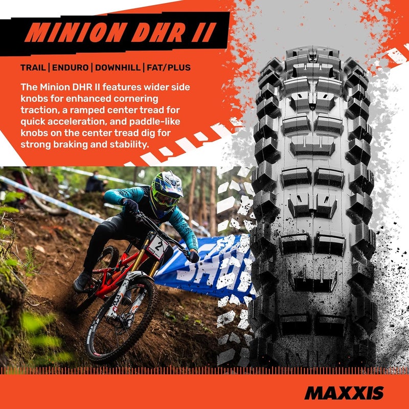 Maxxis مينون DHR II - مركب مزدوج EXO - تصنيف E25، بدون أنابيب | كبح ممتاز وسحب في الزوايا على التضاريس الوعرة - Image 2