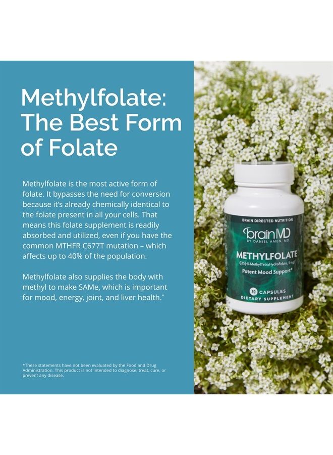 BRAINMD Dr Amen BrainMD Methylfolate - 30 Capsules - Potent Mood Support - Gluten Free - 30 Servings - Image 4