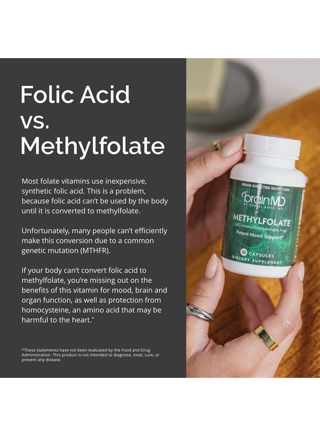 BRAINMD Dr Amen BrainMD Methylfolate - 30 Capsules - Potent Mood Support - Gluten Free - 30 Servings - Image 3