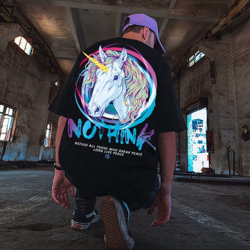 National Trendy Men'S T-Shirt Chubby Trendy Brand Plus Size Plus Size Hip-Hop Loose Short-Sleeved Top Hong Kong Style Instagram Style Half-Sleeved T-Shirt - Image 1