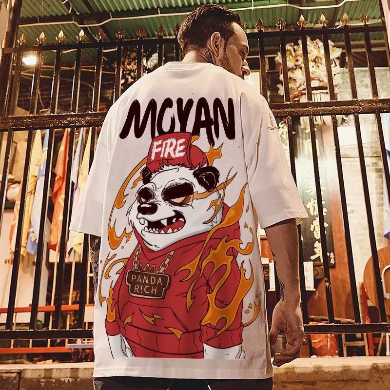 National Trendy Men'S T-Shirt Chubby Trendy Brand Plus Size Plus Size Hip-Hop Loose Short-Sleeved Top Hong Kong Style Instagram Style Half-Sleeved T-Shirt - Image 3