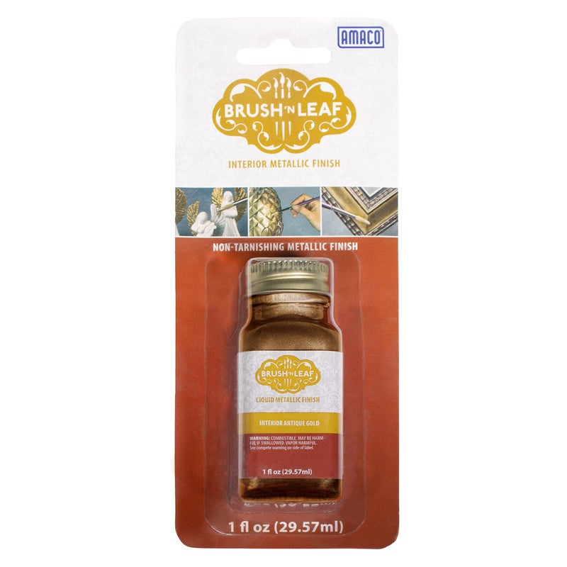 AMACO Brush N Leaf Antique Gold Leaf 1oz Bottle Liquid Antique Gold Leaf Paint for Metal Wood Ceramic and More Interior Liquid Leaf Paint for Objects and Furniture