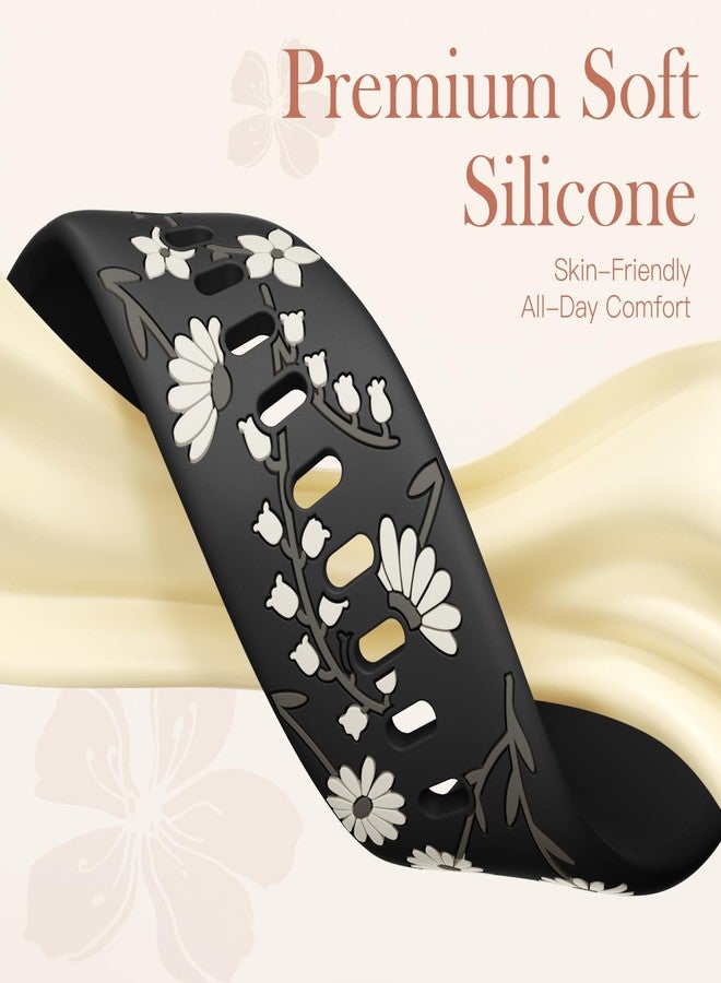 Easuny Floral Engraved Band Compatible with Apple Watch Bands for Women 40mm 42mm 41mm 38mm 44mm 45mm 46mm 49mm, Cute Flower Soft Silicone Sport Strap for IWatch SE 3/2/1 Series 11 10 9 8 7 6 5 4 Ultra - Image 3