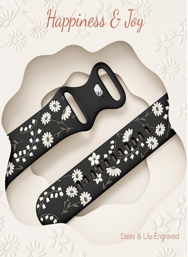 Easuny Floral Engraved Band Compatible with Apple Watch Bands for Women 40mm 42mm 41mm 38mm 44mm 45mm 46mm 49mm, Cute Flower Soft Silicone Sport Strap for IWatch SE 3/2/1 Series 11 10 9 8 7 6 5 4 Ultra - Image 4