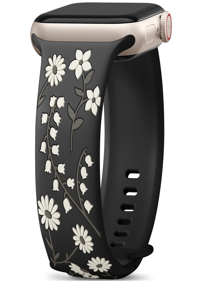 Easuny Floral Engraved Band Compatible with Apple Watch Bands for Women 40mm 42mm 41mm 38mm 44mm 45mm 46mm 49mm, Cute Flower Soft Silicone Sport Strap for IWatch SE 3/2/1 Series 11 10 9 8 7 6 5 4 Ultra - Image 1