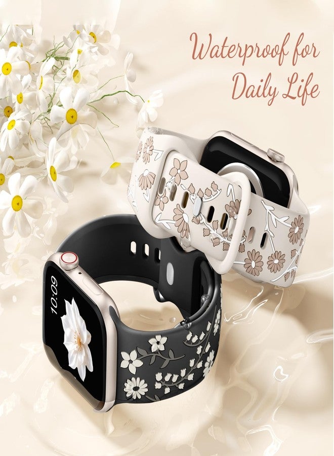 Easuny Floral Engraved Band Compatible with Apple Watch Bands for Women 40mm 42mm 41mm 38mm 44mm 45mm 46mm 49mm, Cute Flower Soft Silicone Sport Strap for IWatch SE 3/2/1 Series 11 10 9 8 7 6 5 4 Ultra - Image 5
