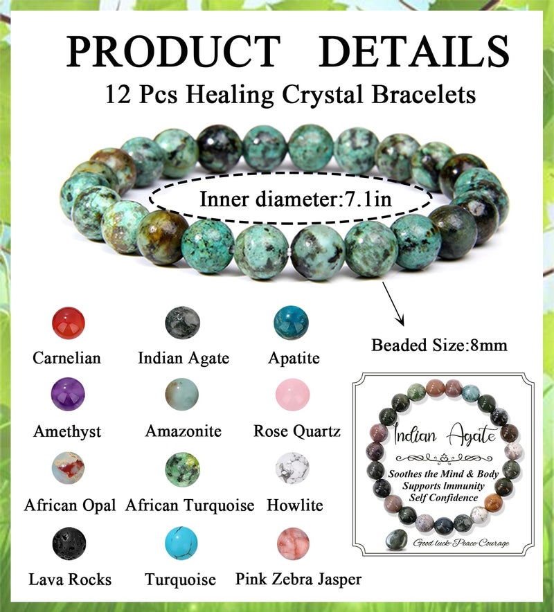 SAMOCO 12PCS 8mm Natural Crystal Bracelets for Women Men Semi-Precious Gemstone Beaded Bracelets Round Beads Gemstones Stretch Yoga Bracelet - Image 4
