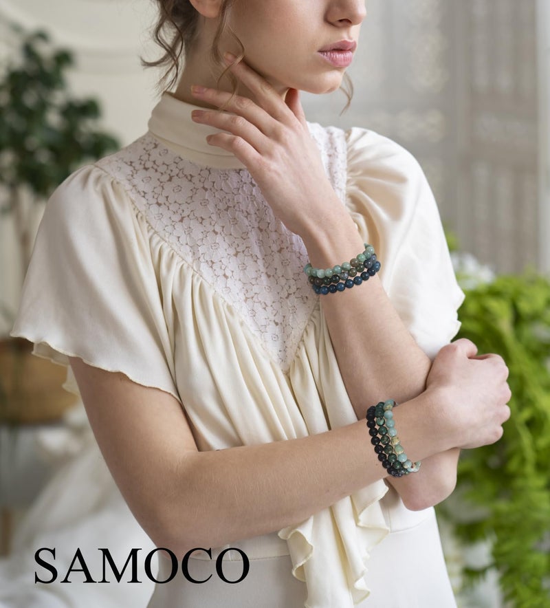 SAMOCO 12PCS 8mm Natural Crystal Bracelets for Women Men Semi-Precious Gemstone Beaded Bracelets Round Beads Gemstones Stretch Yoga Bracelet - Image 2