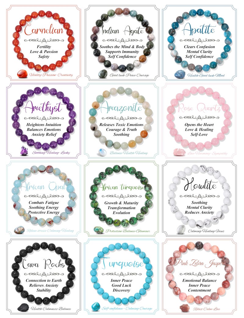 SAMOCO 12PCS 8mm Natural Crystal Bracelets for Women Men Semi-Precious Gemstone Beaded Bracelets Round Beads Gemstones Stretch Yoga Bracelet - Image 1
