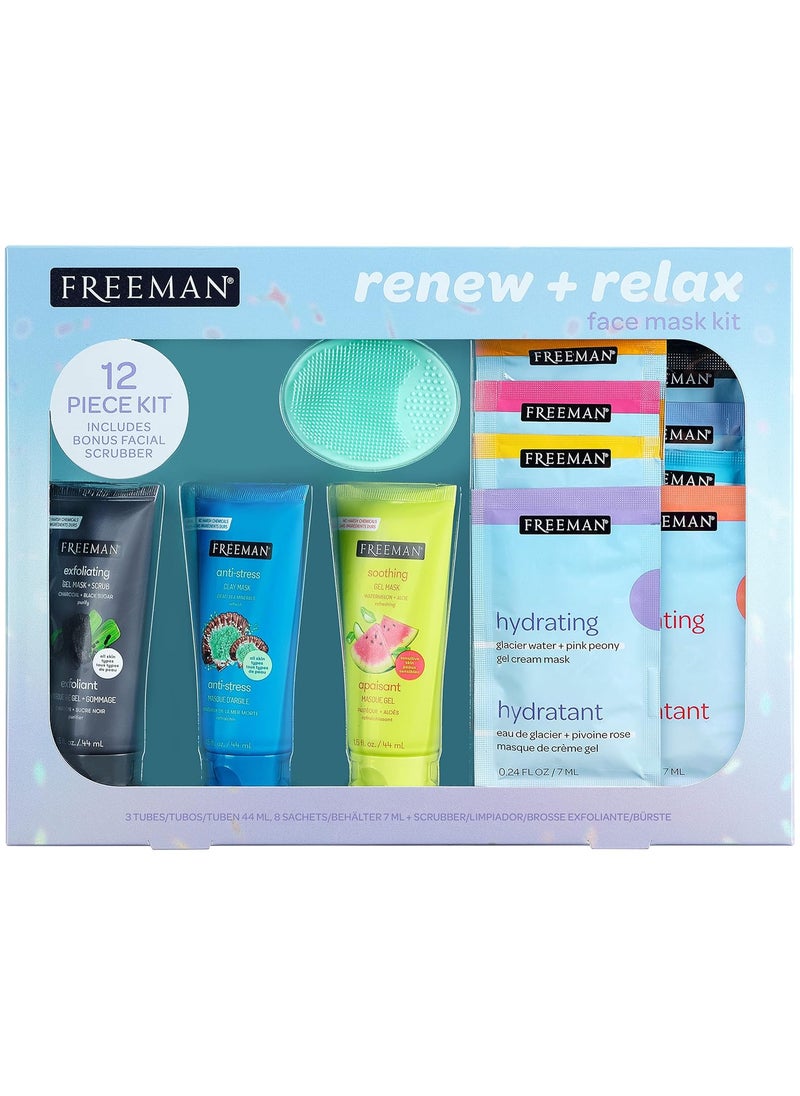 Freeman - Freeman Limited Edition Renew  Relax Mask Kit Face Masks To Soothe Rejuvenate and Deep Cleanse Pores Facial Mask Variety Silicone Mask Applicator Cruelty Free Skincare 12 Piece Gift Set - Image 1