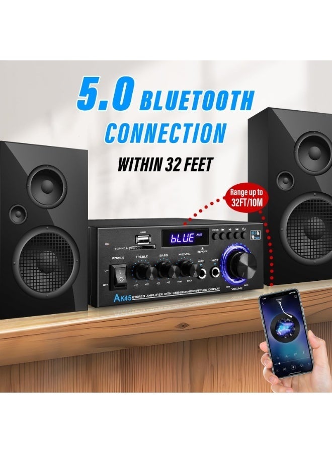 WALALLA Stereo Audio Amplifier,300W Home 2 Channel Wireless Bluetooth 5.0 Power Amplifier System, Home Amplifiers FM Radio, USB, SD Card, with Remote Control Home Theater Audio Stereo System - Image 5