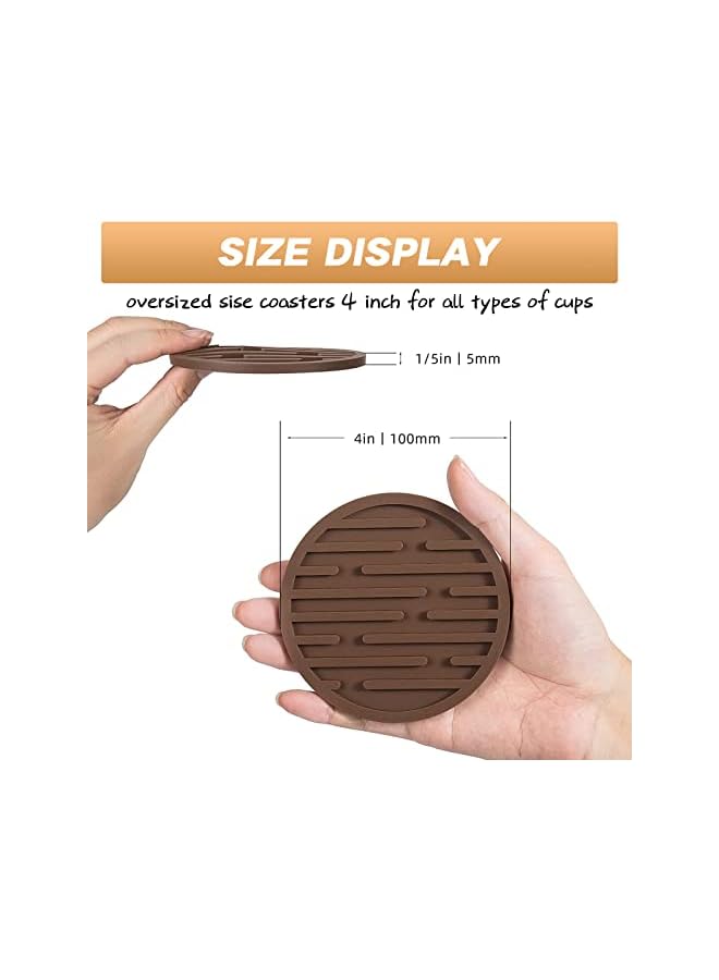 The Bros Silicone Coasters, Coasters for Drinks 8 Set Non-Slip Cup Coasters, Heat Resistant Cup Mate, Soft Coaster for Tabletope Protection, Furniture from Damage (Brown) - Image 4